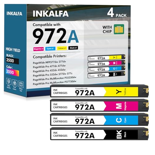 Image of 972A 972X Ink Cartridges Replacement for HP 972A for HP Pagewide Pro MFP 477dw 477dn 452dn 577dw 552dn 552dw P55250dw 477 452 552 577 Printer High Yield (4 Pack, Black, Cyan, Yellow, Magenta)
