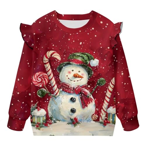 Girls Pullover Sweatshirt Crewneck Shirts Long Sleeve Cute Ruffle Shoulder Sweatshirt Casual Hoodie Tops 1-8 Years4