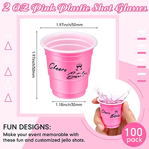 Lounsweer 100 Pcs Plastic Glasses Cups 2 Oz Disposable Cups Cheers Mini Party Plastic Glasses For Bachelorette Birthday Tasting Serving Samples Cups, Pink #TOP1