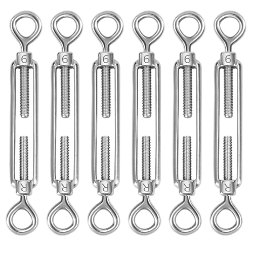 Tenditore Occhiello Acciaio Inox M6, 6 Pezzi Tenditore Fune Tension Tirante Occhiello & Occhiello Regolabile Tendicintura Filo, Hook & Eye per Tende da Sole, Corda da Arrampicata, Filo di Acciaio