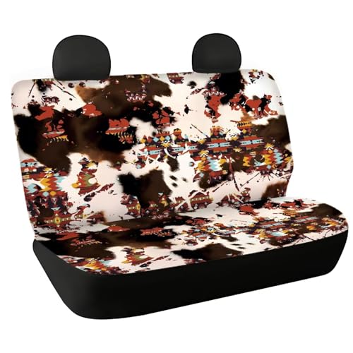 Binienty Dirty Splash 2 Pcs Universal Fit Auto Bench Seat Covers, Cow Print Car Back Seat Covers for Dogs Kids, Car Interior Decor Accessories