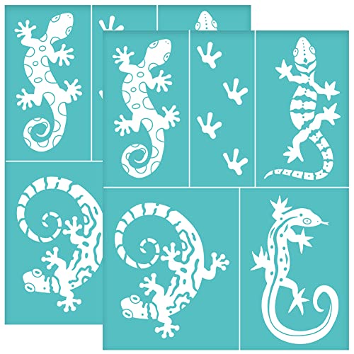 OLYCRAFT 2Pcs 4Styles Lézard Auto-Adhésif Sérigraphie Pochoir Lézard Sérigraphie Pochoir Empreintes de Lézard Réutilisable Maille Pochoirs Transfert pour DIY T-Shirt Tissu Peinture 22x28cm