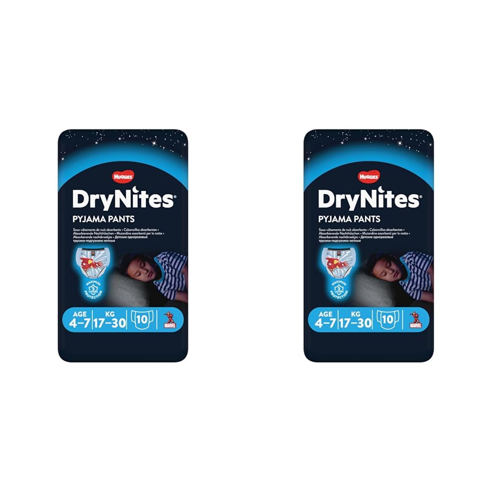 DryNites saugfähige Nachtwindeln bei Bettnässen, Für Jungen 4-7 Jahre (17-30 kg), 3 x 10 Stück : 30 Windel-Pants, Höschenwindeln, Windelhöschen (Packung mit 2)