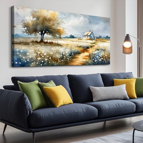 FUHAIHUA Canvas Wall Art For Living Room Large Wall Decor For Bedroom Modern Office Decorations Pastoral Pictures Scenery Watercolour Wall Paintings Artwork Farmhouse Home Decor Mural 24x48 In