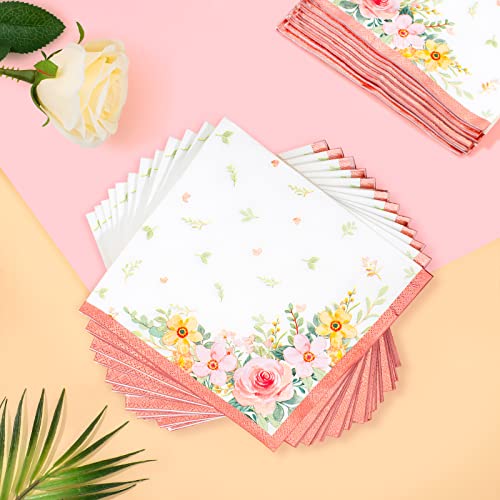 Floral Paper Plates And Napkins Cups Sets Pink Flower Tea Party Supplies Disposable Dinnerware Sets Serves 24 For Bridal Shower, Birthdays #TOP3