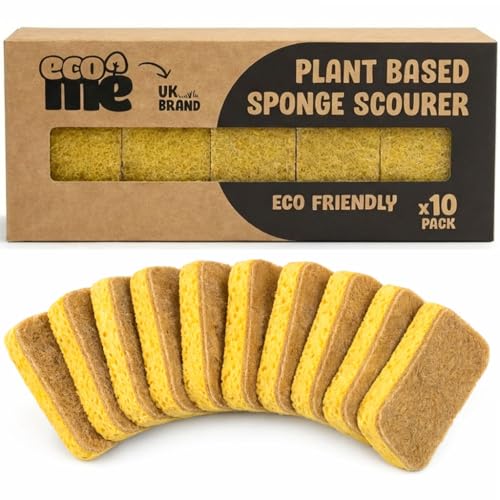 ecoME Cellulose Kitchen Washing Up Sponges | 10 Pack | Eco Friendly Home Cleaning Products | Non-Scratch Sponges | Zero Plastic | Biodegradable & Compostable | 10 Pack |UK Brand