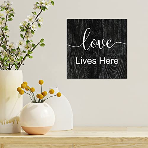 Tollyee Wooden Signs With Saying Love Lives Here Wood Plaque Wall Hanging Sign Positive Word Quote Wood Sign For Home Cabin Front Door Outdoor Decoration 10"X10" #TOP5