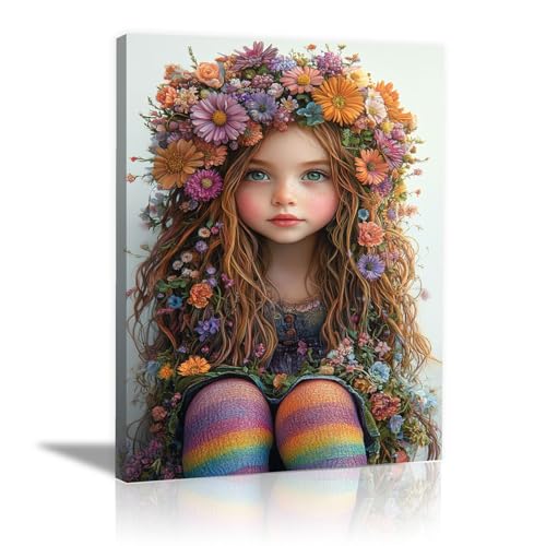 Art mural moderne vintage abstrait féminin petite fille colorée impression image orange