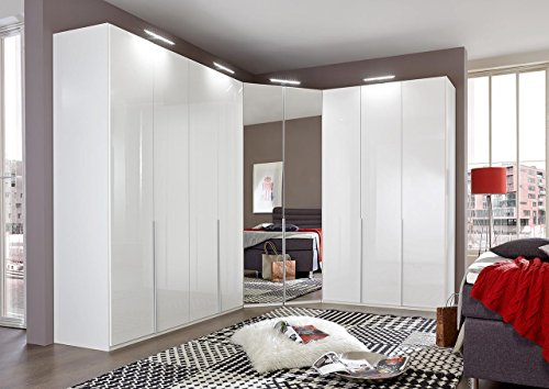 Preisvergleich Produktbild lifestyle4living Schrankkombination, Schranksystem, Schrankprogramm, Kleiderschrank, Drehtürenschrank, Eckschrank, Eckkleiderschrank, Hochglanz, weiß, 236 cm Höhe