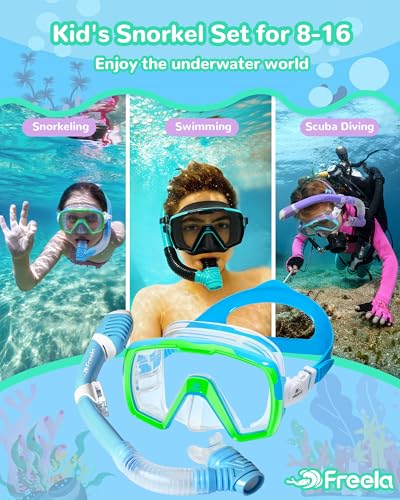 Kids Dry Snorkel Set Scuba Diving Mask with Nose Cover 180° Clear Anti-Fog - image 8