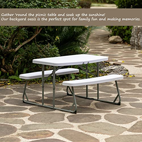 Gardenised Foldable White Kids' Picnic Bench Outdoor Portable Children's Backyard, Crafting, Dining, And Playtime Patio Table #TOP1