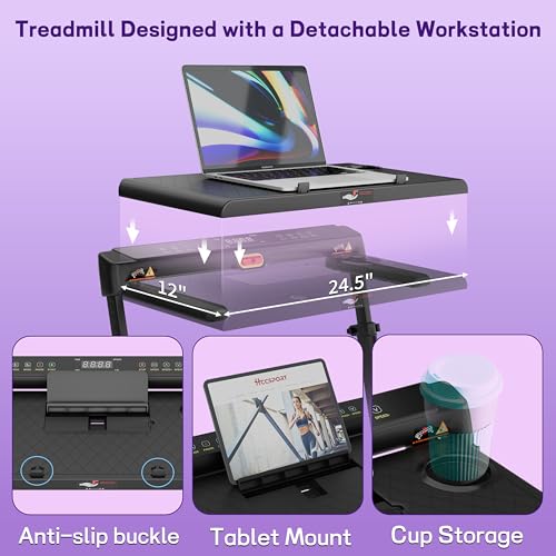 Image of Foldable Walking Pad Treadmill for Home with Handle bar and Removable Desk, 4.0HP Under Desk Treadmill with Incline, 330 lb Compact Treadmill for Small Spaces with Wristband Remote Control