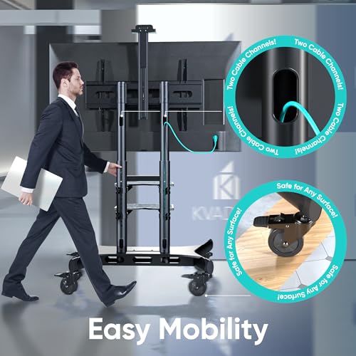 ONKRON Mobile TV Stand on Wheels for 50-86 Inch TVs, max Load up to 233 lbs, Adjustable Height TV Stand Movable, max VESA 800x500 - Portable, Rolling TV Cart with Wheels and Shelves Black