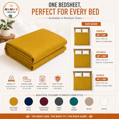 Image of Queen Size Bed Sheet - 600 Thread Count Single Flat Sheet Only - Long Staple Egyptian Cotton Top Sheet Wrinkle & Fade Resistant - Gold