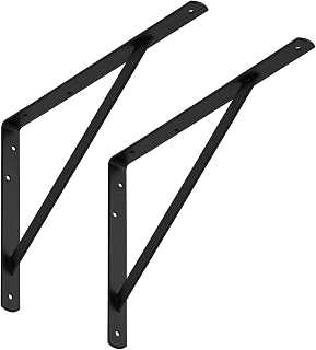 SOTECH 2er Set Regalkonsolen (400 x 275 x 30 mm, schwarz, pulverbeschichtet), Wandkonsole mit Querstrebe zur Stabilisierung