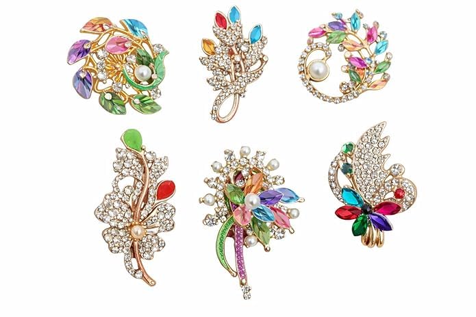 Saree Brooch Pins – Multicolor Crystal & Rhinestone Designer Pins for Women, Wedding Accessories - Pack of 4 - Random Model-image-6