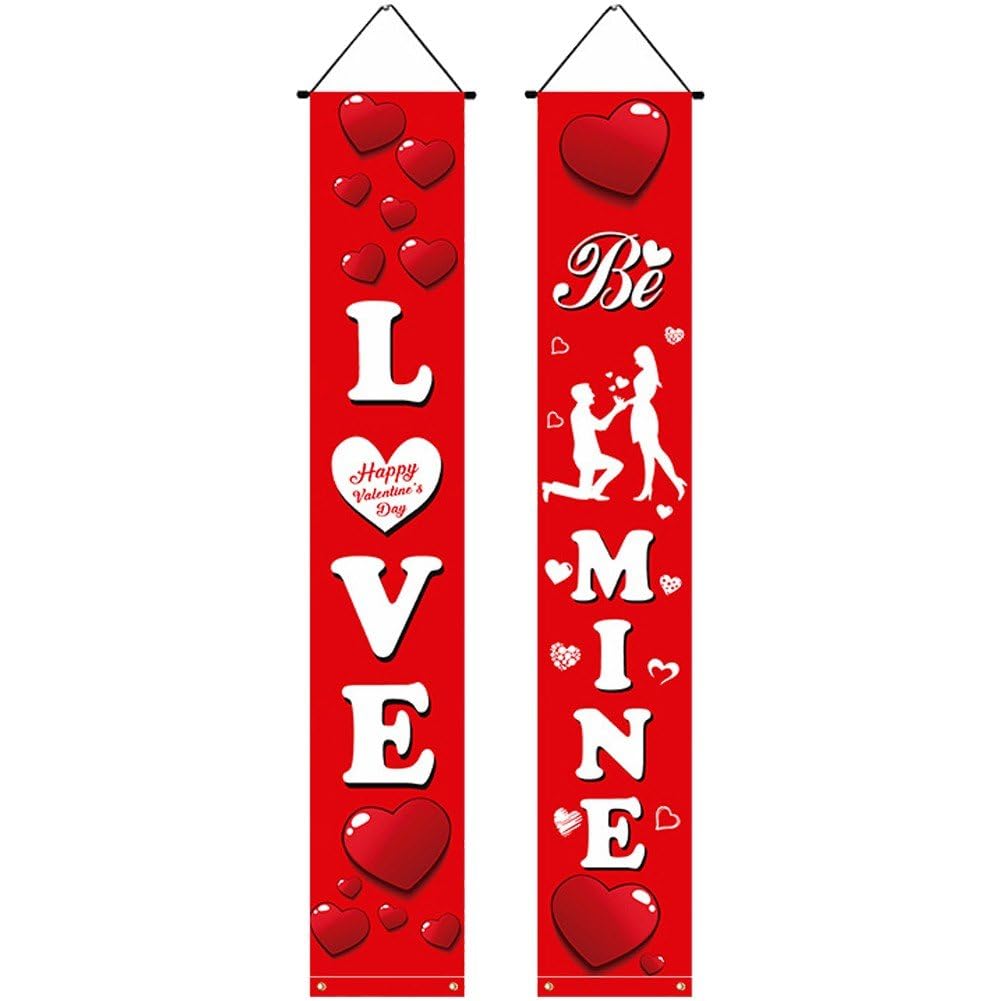Baokuan Style2 2 Pieces Valentine Day Hanging Banners Valentine Porch Sign Decorations For Home Indoor Outdoor Welcome Porch Wall Holiday