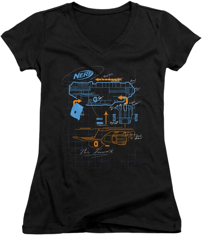 Nerf Deconstructed Nerf Gun Juniors' Sheer Fitted V-Neck T Shirt