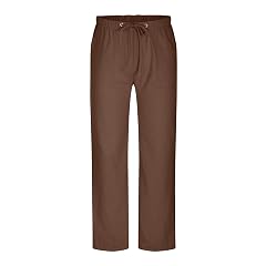 Linen Trousers for Men Straight Leg Dress Pants Elastic Waist Drawstring Pants Slim Fit Summer Pants with Pockets
