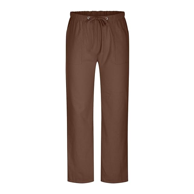 Linen Trousers for Men Straight Leg Dress Pants Elastic Waist Drawstring Pants Slim Fit Summer Pants with Pockets