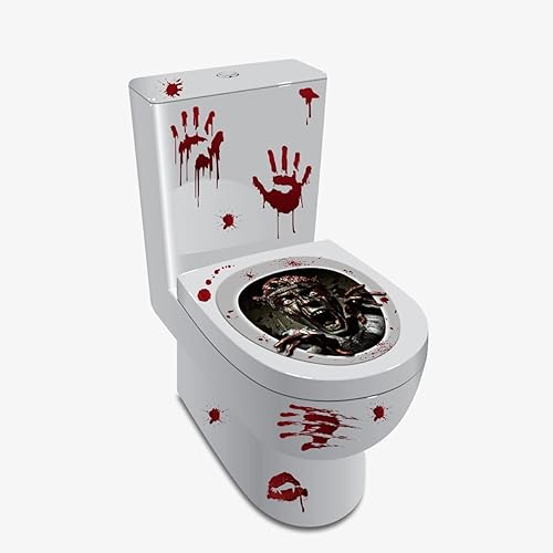 Miniatura 4 de Calcomanías impermeables 3D para tapa de inodoro de Halloween, calcomanías de pared horribles para baño, póster de decoración sangrienta para fiesta