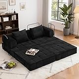 Korser 6-in-1 Convertible Sleeper Sofa Bed, Corduroy Folding Mattress Couch with Fixed-Shape Frame, Modular Foldable Boneless Couch, Loveseat Couches with 2 Pillows, for Living Room, Bedroom, Black