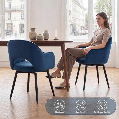 chairus Swivel Dining Chairs Set of 2, Modern Kitchen Chairs, Blue - Image 4