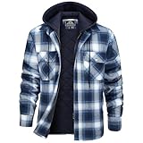 [KEFITEVD] パーカー ジャケット メンズ 防風 防寒着 コットン フード 中綿 大きいサイズ フランネルシャツ 長袖 チェックジャケット 耐摩耗 秋服 ジップアップ ブルーホワイト 2XL