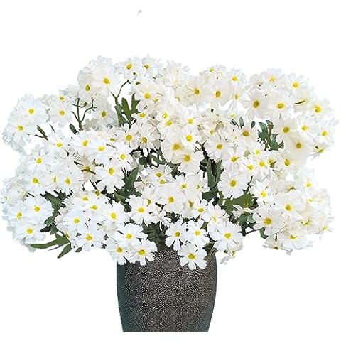 kimbovillea Pack of 10pcs - Artificial Lewisia Garden Flower Stems Silk Wildflower Daisy for Indoor Outdoor Decoration Wedding and Home (White) Cover