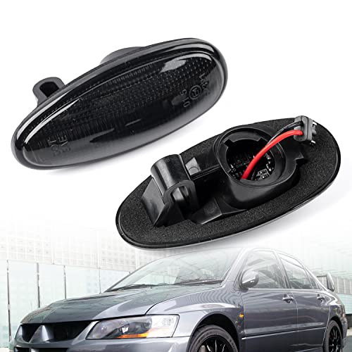 Nslumo Sequential Amber Led Side Marker Lights For 1998-2006 Mitsu'bishi Lancer Evo Evolution 5 6 7 8 9 Front Fender Turn Signal Indicator Blinker Lamps Jdm Style Oem Replacement (Smoked Lens) #TOP1