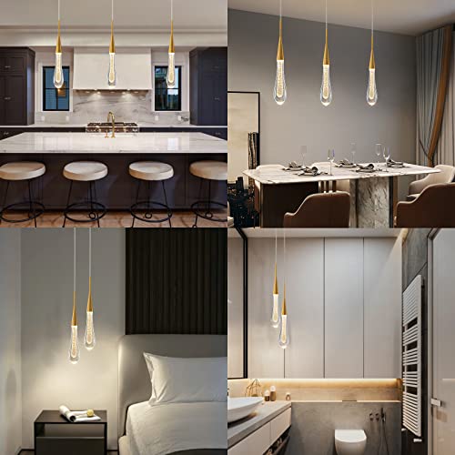 Lmqnine Kitchen Light Fixtures Ceiling Dimmable Led Modern Gold Pendant Light Mini Teardrop Crystal Pendant Light For Kitchen Island Bedroom Hallway Entryway (3-Pack) (020-3) #TOP5