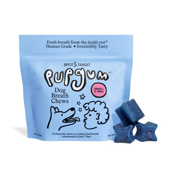 Spot & Tango PupGum Dog Dental Chews for Fresh Breath & Clean Teeth Clinically Proven Ingredients Human-Grade Vet-Developed Daily Dental Treats for Dogs <15lbs 28 Chews Made in USA