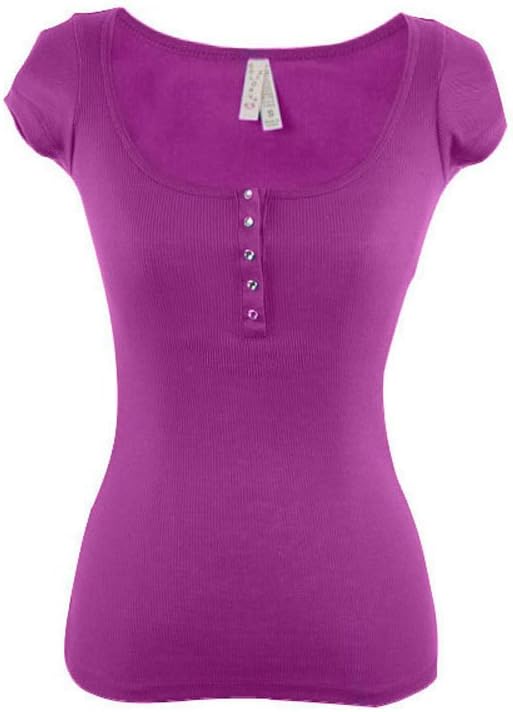 The Color Story Women/Juniors Ribbed Henley Scoop-Neck Short Sleeves Tee Shirt