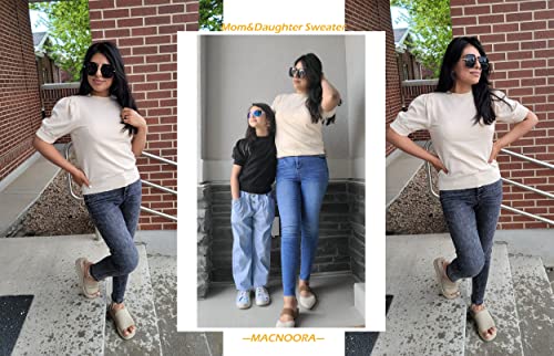 Image of Womens Puff Short Sleeve Sweater Tops Crewneck Basic Knit Pullover Lightweight Casual Sweaters