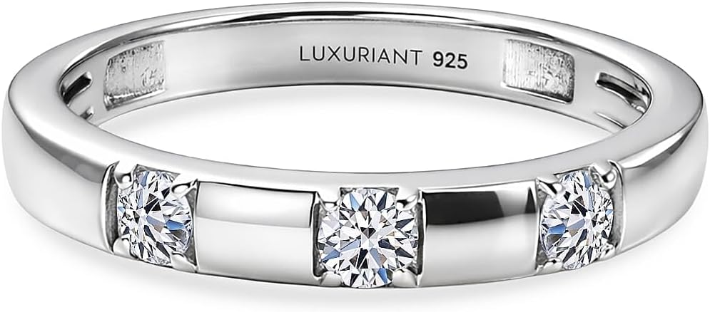 Lab Grown Diamond Trilogy Band Ring for Women, SI G-H, 925 Sterling Silver, Rhodium Plated, Hypoallergenic Wedding Band, Stacking Ring, Anniversary Ring