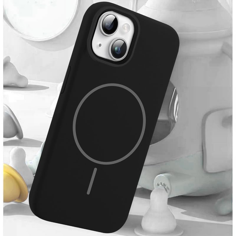 Image of LuxuryKase Silicone Magnetic Case for iPhone 15 Plus | Soft Microfiber Lining | MagSafe Support | Shockproof Protective Cover | Precise Cutouts | Slim Fit Design - Black