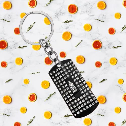 Porte-clés 100 noms d'Allah noir en acier inoxydable taille medium