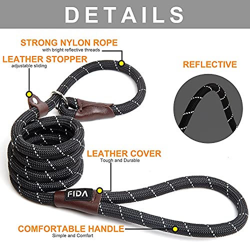 Fida Slip Lead for Dogs, Black, Small (1.0cm x 1.8m) - Image 2
