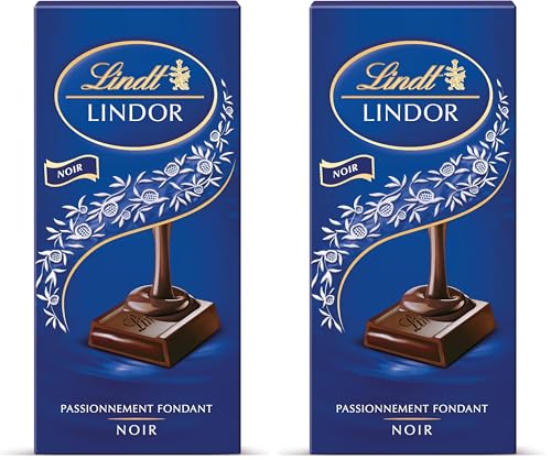 Lindt - Tablette LINDOR - Chocolat Noir - Cœur Fondant, 150g (Lot de 2)