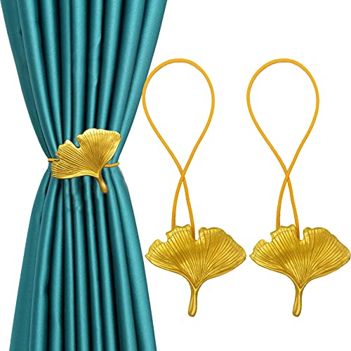 YYC 1 Paar kreative Ginkgo-Blatt-Raffhalter, magnetisch, schöne Blätter, Vorhangschnalle, elegante Raumvorhang-Dekoration (Gold) Cover