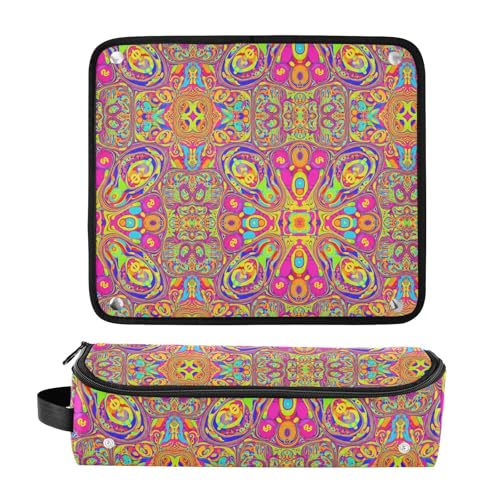 Bolsa de viaje para herramientas de cabello con diseño psicodélico vibrante, ideal para organizar secador, plancha, rizador y otros accesorios. Material resistente al calor y portátil. miniatura 3