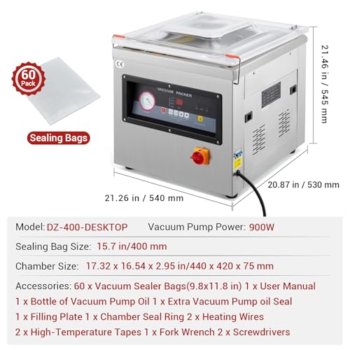 Image of Chamber Vacuum Sealer,Auto Seal,19.8 Cbm /h,900W,15.7 inch Sealing Width,Stainless Steel,Professional Food Vacuum Packaging Machine for Household and Commercial Use,For Food Preservation