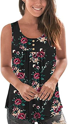 Yousify Women’s Plus Size Printed Pleated Sleeveless Tank Tops Summer Casual Tunic