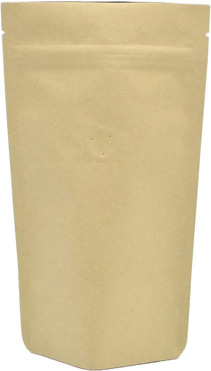 Light Kraft Paper Stand up Zipper Pouch for Coffee Bean with Degassing One Way Valve(25pcs) (4oz/120g)