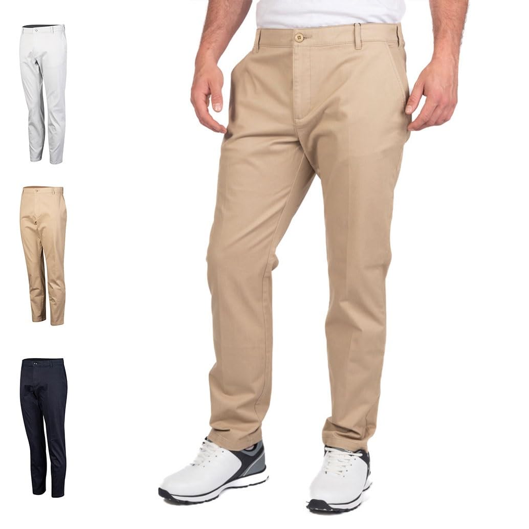 Island Green Tapered Fit Golf Chino Trousers - Mens Stretch Polyester/Elastane - Stone - 38L