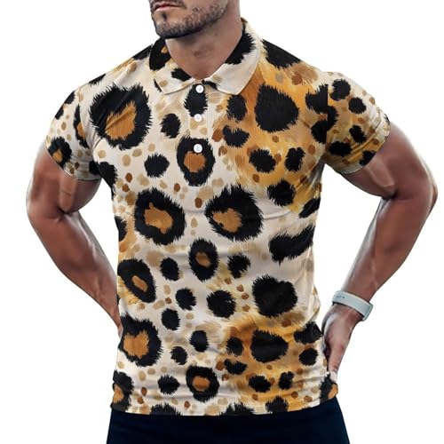 Polo de golf homme motif léopard à manches courtes et coupe sèche