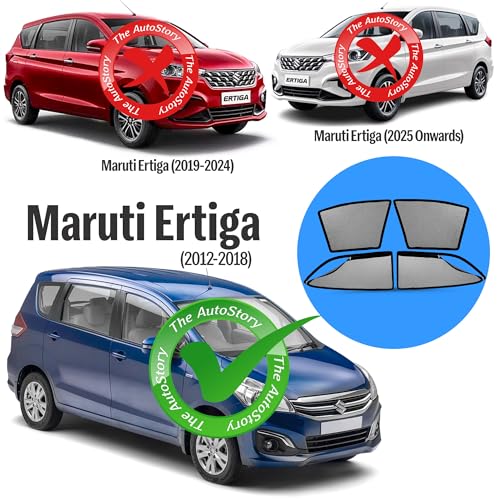 Image of AutoStory Magnetic Car Sunshade for Ertiga 2012-2018 | Front Half Cut for Mirror Visibility + Rear Full Coverage with Zipper | Heavy Heat & UV Protection | Privacy Side Window Curtains Shades