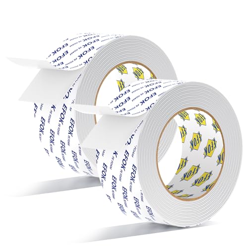 Image of Double Sided Tape Heavy Duty White PE Foam Tape, 2 In X 16.5 Ft Mounting Tape Removable Strips Strong Weatherproof Adhesive Tape for Hanging Picture Poster, Carpets, Paint Wall No Damage, 2 Rolls