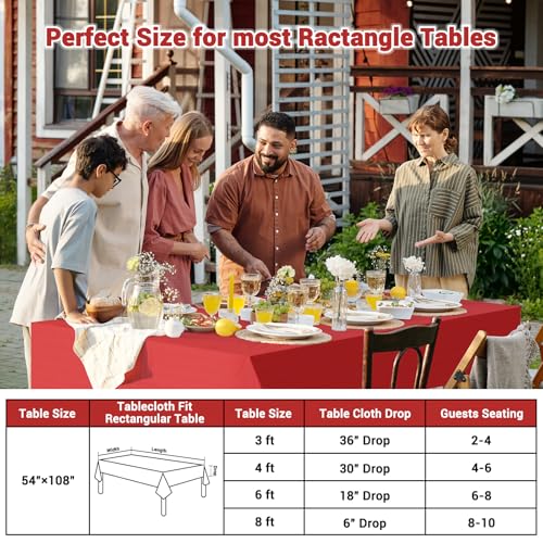 Image of Red Tablecloth for Rectangle Tables 10 Pack, 54''x108'' Disposable Paper Table Cloth for 3-9 Ft Tables, Paper & Plastic Party Table Cover for Birthday, Outdoor, Wedding, Banquet