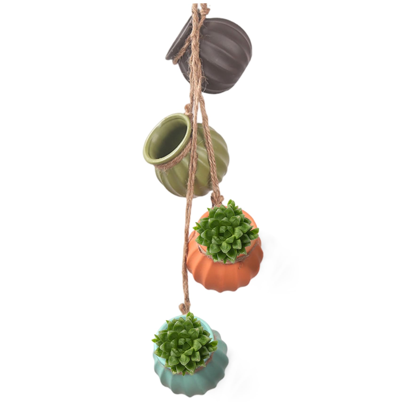 StaZamor 4Pcs/Set Ceramic Hanging Window Planter with Drainage Hole, Cute Succulent Pots for Fence, Indoor, Outdoor, Small Hanging Planters